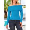 imagePRETTYGARDEN Off The Shoulder Sweater for Women 2025 Fall Fashion Cute Long Sleeve Tops Winter Ribbed Pullover Knit OutfitsMineral Blue