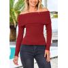 imagePRETTYGARDEN Off The Shoulder Sweater for Women 2025 Fall Fashion Cute Long Sleeve Tops Winter Ribbed Pullover Knit OutfitsRust Red