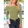 imagePRETTYGARDEN Off The Shoulder Sweater for Women 2025 Fall Fashion Cute Long Sleeve Tops Winter Ribbed Pullover Knit OutfitsSage Green
