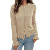 imagePRETTYGARDEN Womens Fall Button Down Cardigans Chunky Knit Ruffle Open Front Cropped Cardigan Sweaters Soft Long Sleeve TopsKhaki