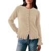 imagePRETTYGARDEN Womens Fall Button Down Cardigans Chunky Knit Ruffle Open Front Cropped Cardigan Sweaters Soft Long Sleeve TopsKhaki