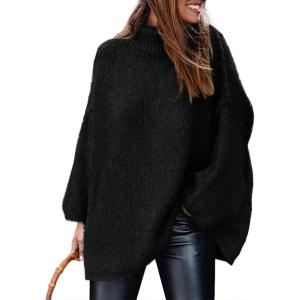 imagePRETTYGARDEN Womens 2025 Fall Turtleneck Oversized Sweaters Long Sleeve Chunky Knit Pullover Tops Winter Fashion ClothesBlack