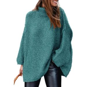 imagePRETTYGARDEN Womens 2025 Fall Turtleneck Oversized Sweaters Long Sleeve Chunky Knit Pullover Tops Winter Fashion ClothesTeal