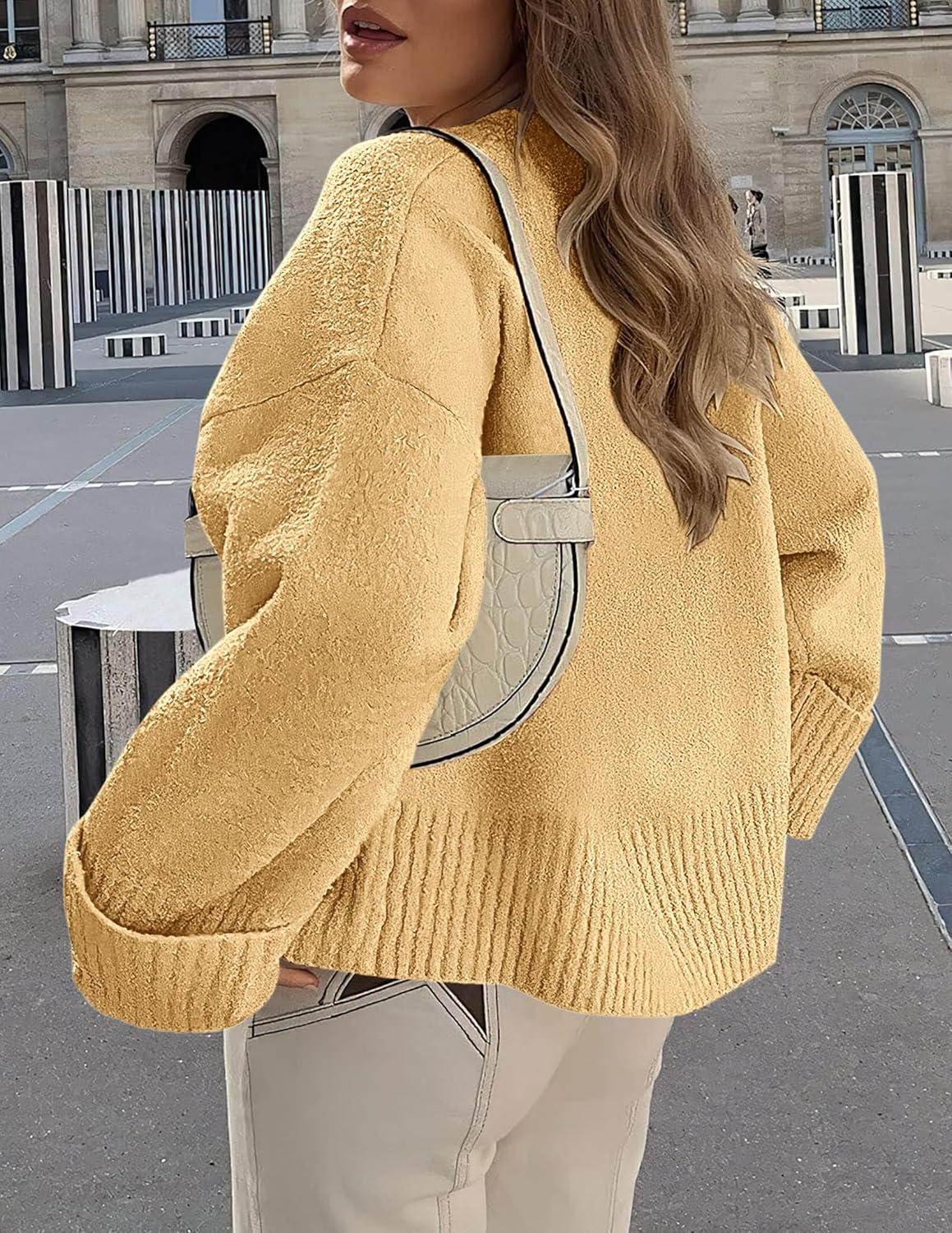 imagePRETTYGARDEN Womens Fall Oversized Sweaters Casual Crewneck Pullover Long Sleeve Fuzzy Chunky Knit Tops BlouseYellow