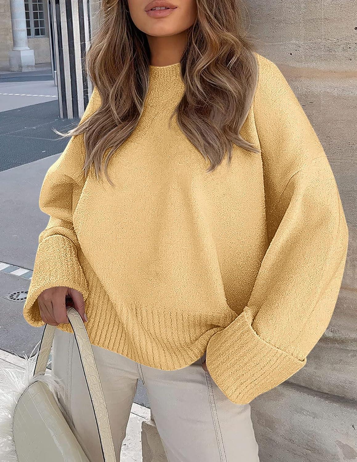 imagePRETTYGARDEN Womens Fall Oversized Sweaters Casual Crewneck Pullover Long Sleeve Fuzzy Chunky Knit Tops BlouseYellow