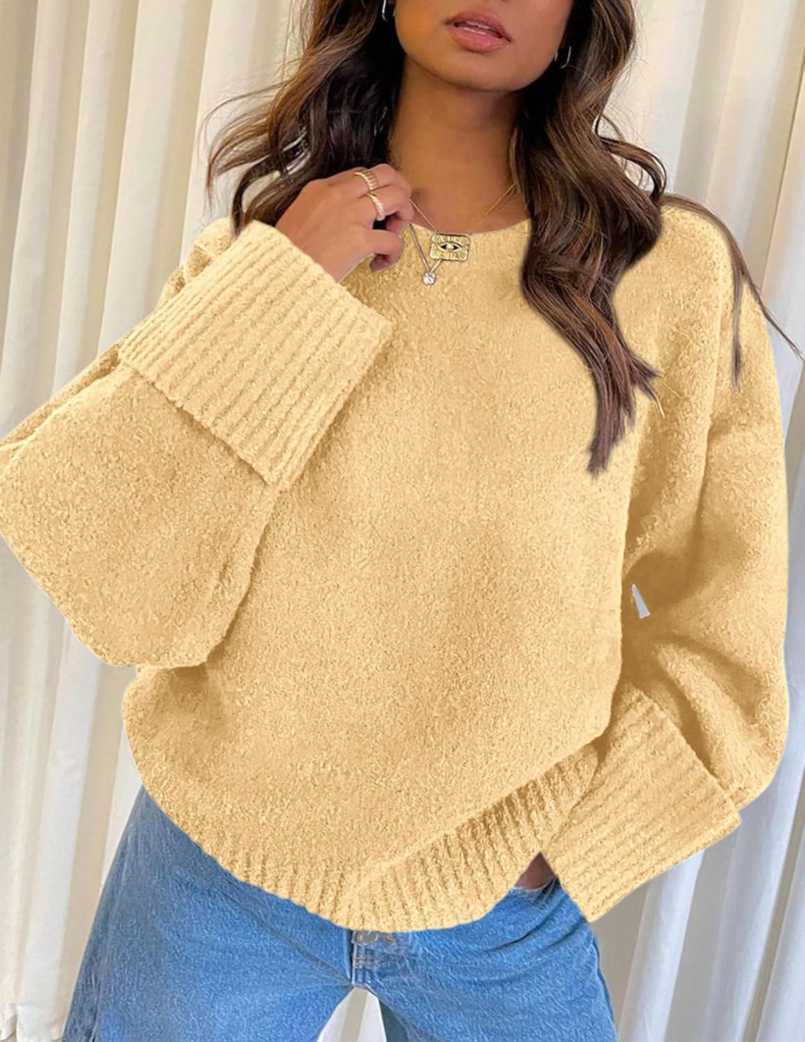 imagePRETTYGARDEN Womens Fall Oversized Sweaters Casual Crewneck Pullover Long Sleeve Fuzzy Chunky Knit Tops BlouseYellow