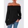 imagePRETTYGARDEN Womens Off The Shoulder Sweater Long Sleeve Loose Knit Pullover Sweaters Fall Going Out TopsBlack