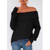 imagePRETTYGARDEN Womens Off The Shoulder Sweater Long Sleeve Loose Knit Pullover Sweaters Fall Going Out TopsBlack