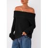 imagePRETTYGARDEN Womens Off The Shoulder Sweater Long Sleeve Loose Knit Pullover Sweaters Fall Going Out TopsBlack