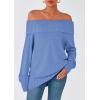 imagePRETTYGARDEN Womens Off The Shoulder Sweater Long Sleeve Loose Knit Pullover Sweaters Fall Going Out TopsBlue
