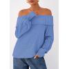 imagePRETTYGARDEN Womens Off The Shoulder Sweater Long Sleeve Loose Knit Pullover Sweaters Fall Going Out TopsBlue