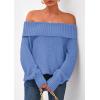 imagePRETTYGARDEN Womens Off The Shoulder Sweater Long Sleeve Loose Knit Pullover Sweaters Fall Going Out TopsBlue
