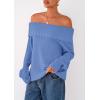 imagePRETTYGARDEN Womens Off The Shoulder Sweater Long Sleeve Loose Knit Pullover Sweaters Fall Going Out TopsBlue