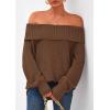 imagePRETTYGARDEN Womens Off The Shoulder Sweater Long Sleeve Loose Knit Pullover Sweaters Fall Going Out TopsBrown