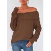imagePRETTYGARDEN Womens Off The Shoulder Sweater Long Sleeve Loose Knit Pullover Sweaters Fall Going Out TopsBrown