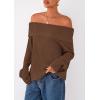 imagePRETTYGARDEN Womens Off The Shoulder Sweater Long Sleeve Loose Knit Pullover Sweaters Fall Going Out TopsBrown