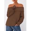 imagePRETTYGARDEN Womens Off The Shoulder Sweater Long Sleeve Loose Knit Pullover Sweaters Fall Going Out TopsBrown