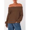 imagePRETTYGARDEN Womens Off The Shoulder Sweater Long Sleeve Loose Knit Pullover Sweaters Fall Going Out TopsBrown