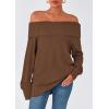 imagePRETTYGARDEN Womens Off The Shoulder Sweater Long Sleeve Loose Knit Pullover Sweaters Fall Going Out TopsBrown