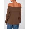 imagePRETTYGARDEN Womens Off The Shoulder Sweater Long Sleeve Loose Knit Pullover Sweaters Fall Going Out TopsBrown