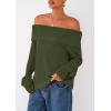 imagePRETTYGARDEN Womens Off The Shoulder Sweater Long Sleeve Loose Knit Pullover Sweaters Fall Going Out TopsGreen