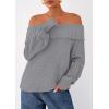 imagePRETTYGARDEN Womens Off The Shoulder Sweater Long Sleeve Loose Knit Pullover Sweaters Fall Going Out TopsGrey