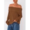 imagePRETTYGARDEN Womens Off The Shoulder Sweater Long Sleeve Loose Knit Pullover Sweaters Fall Going Out TopsKhaki