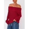 imagePRETTYGARDEN Womens Off The Shoulder Sweater Long Sleeve Loose Knit Pullover Sweaters Fall Going Out TopsRed