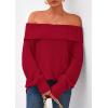imagePRETTYGARDEN Womens Off The Shoulder Sweater Long Sleeve Loose Knit Pullover Sweaters Fall Going Out TopsRed