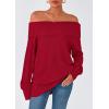 imagePRETTYGARDEN Womens Off The Shoulder Sweater Long Sleeve Loose Knit Pullover Sweaters Fall Going Out TopsRed