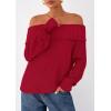 imagePRETTYGARDEN Womens Off The Shoulder Sweater Long Sleeve Loose Knit Pullover Sweaters Fall Going Out TopsRed