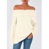 imagePRETTYGARDEN Womens Off The Shoulder Sweater Long Sleeve Loose Knit Pullover Sweaters Fall Going Out TopsWhite