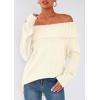 imagePRETTYGARDEN Womens Off The Shoulder Sweater Long Sleeve Loose Knit Pullover Sweaters Fall Going Out TopsWhite