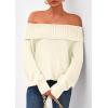 imagePRETTYGARDEN Womens Off The Shoulder Sweater Long Sleeve Loose Knit Pullover Sweaters Fall Going Out TopsWhite
