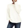 imagePRETTYGARDEN Womens Fall Long Sleeve Sweater Crew Neck Fuzzy Loose Fit Chunky Knit Pullover Sweaters Going Out TopsWhite
