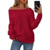 imagePRETTYGARDEN Womens Off The Shoulder Sweater Long Sleeve Loose Knit Pullover Sweaters Fall Going Out TopsRed