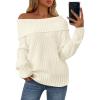 imagePRETTYGARDEN Womens Off The Shoulder Sweater Long Sleeve Loose Knit Pullover Sweaters Fall Going Out TopsWhite