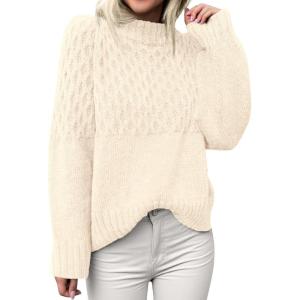 imagePRETTYGARDEN Womens Sweaters 2025 Fall Long Sleeve Casual Crewneck Chunky Pullover Cute Knit Sweater Winter TopsBeige