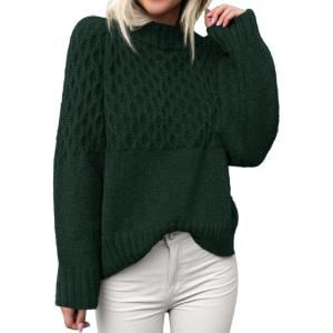 imagePRETTYGARDEN Womens Sweaters 2025 Fall Long Sleeve Casual Crewneck Chunky Pullover Cute Knit Sweater Winter TopsDark Green