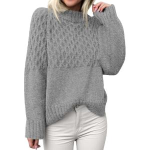 imagePRETTYGARDEN Womens Sweaters 2025 Fall Long Sleeve Casual Crewneck Chunky Pullover Cute Knit Sweater Winter TopsGrey