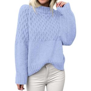 imagePRETTYGARDEN Womens Sweaters 2025 Fall Long Sleeve Casual Crewneck Chunky Pullover Cute Knit Sweater Winter TopsLight Blue