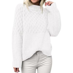 imagePRETTYGARDEN Womens Sweaters 2025 Fall Long Sleeve Casual Crewneck Chunky Pullover Cute Knit Sweater Winter TopsWhite