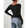 imagePRETTYGARDEN Long Sleeve Shirts for Women 2025 Fall Ruched Sides Boat Neck Basic Tee Casual Fitted Ribbed Knit Crop TopsBlack