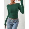 imagePRETTYGARDEN Long Sleeve Shirts for Women 2025 Fall Ruched Sides Boat Neck Basic Tee Casual Fitted Ribbed Knit Crop TopsDark Green