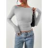 imagePRETTYGARDEN Long Sleeve Shirts for Women 2025 Fall Ruched Sides Boat Neck Basic Tee Casual Fitted Ribbed Knit Crop TopsGrey