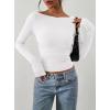 imagePRETTYGARDEN Long Sleeve Shirts for Women 2025 Fall Ruched Sides Boat Neck Basic Tee Casual Fitted Ribbed Knit Crop TopsWhite