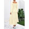 imagePRETTYGARDEN Womens 2025 Fall Floral Midi Dress Long Sleeve Smocked A Line Long Flowy Elegant Wedding Guest DressesBeige