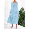 imagePRETTYGARDEN Womens 2025 Fall Floral Midi Dress Long Sleeve Smocked A Line Long Flowy Elegant Wedding Guest DressesLight Blue