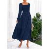imagePRETTYGARDEN Womens 2025 Fall Floral Midi Dress Long Sleeve Smocked A Line Long Flowy Elegant Wedding Guest DressesNavy Blue