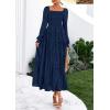 imagePRETTYGARDEN Womens 2025 Fall Floral Midi Dress Long Sleeve Smocked A Line Long Flowy Elegant Wedding Guest DressesNavy Blue